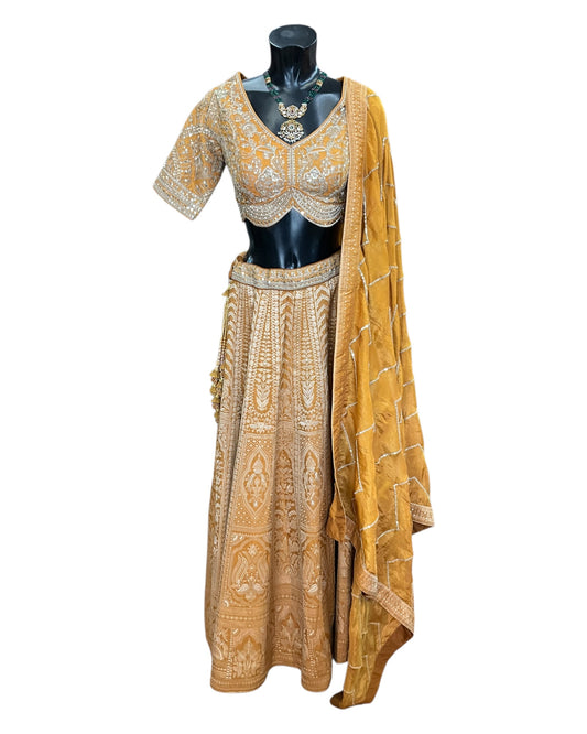 Haldi Yellow - Designer Ladies Banarasi Brocade Lehenga Set - Size 12 (38") - VMK No274 KYY