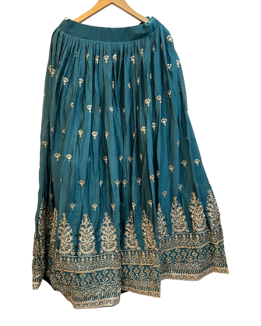 Size UK 14 (40" Bust) Adjustable to Size 16 - Teal Blue - Banarasi Silky Lehenga Set - Mehndi / Sangeet / Bridesmaids / Weddings / Garba - UK Stock - 24h Dispatch - JF7940 05JT26