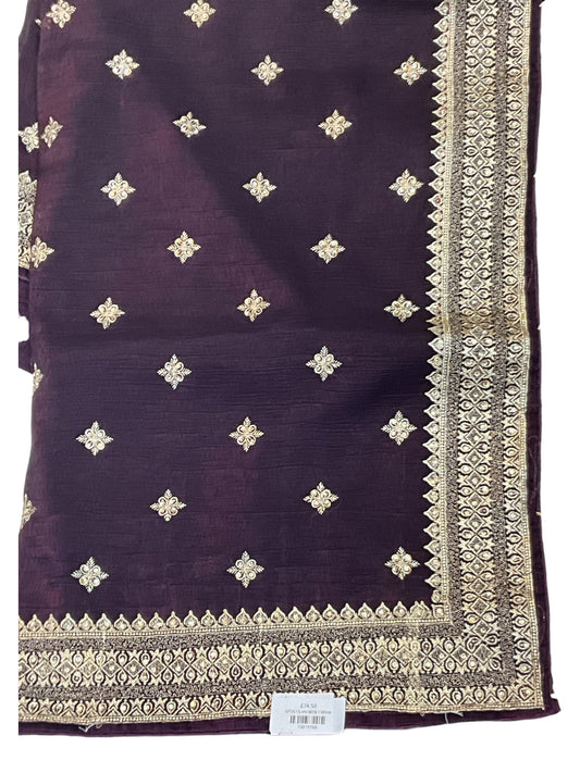 Wine - Fancy Party Saree with Blouse Piece - UK stock - 24hr Dispatch - SP2615 VV