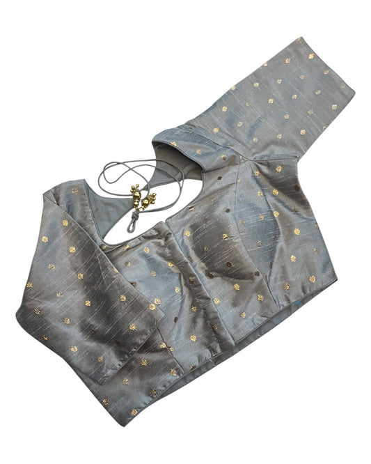 34", 38" & 42" - Silver Grey - Banarasi Brocade Saree / Lehenga Blouse -UK Stock - Quick Dispatch - X767 08Ap25