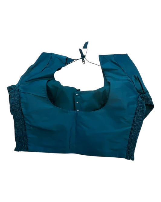 Dark Rama Green / Teal - HYBRID Silky Saree blouse - With Elastic on both side for Great fit - Size 36",38", 40" S M L - VAM1216 Ap