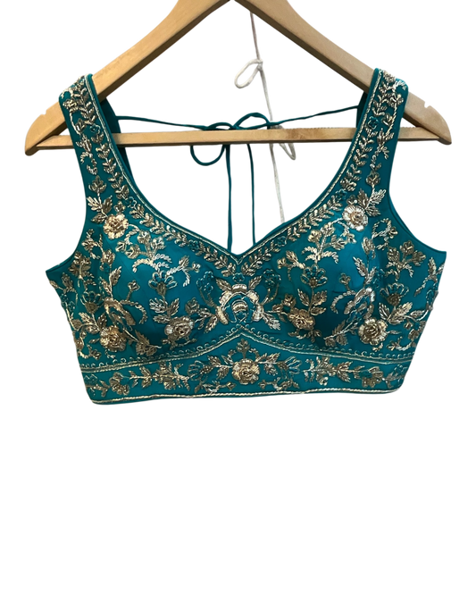 Size 12 (38") - Turquoise Blue - Designer Ladies Short Top Saree Suit - VMK Bhumi PY