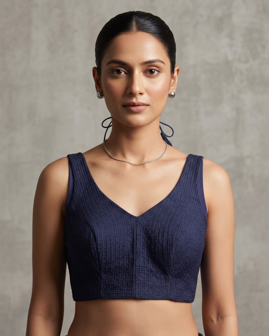 Size 40" / UK 14 - Navy Blue - Sleevless Saree blouse with cups - UK Stock - With Margin inside - VAM1301 - KY