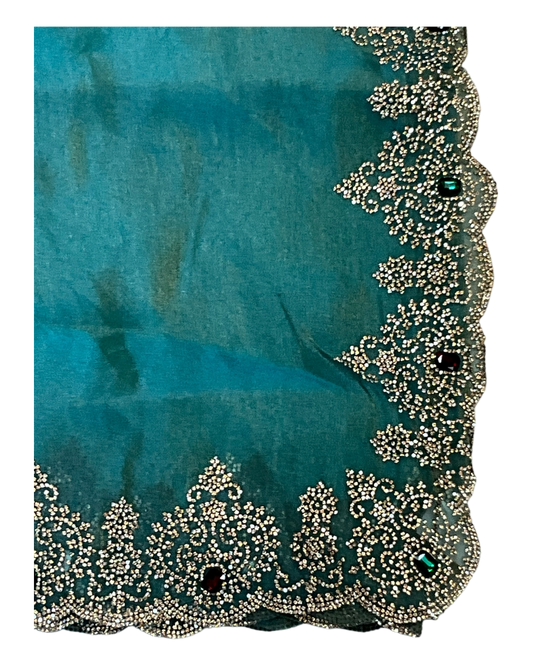 Light Blue - Rich Saree with Stone Work and Blouse Piece - UK stock - 24hr Dispatch - RS2502 TH