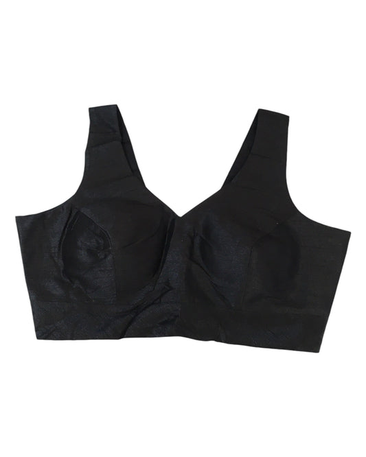 Black - Silky Saree blouse with cups, Sleeveless - 42" - UK Stock - Quick Delivery - RNK - R722A-KY