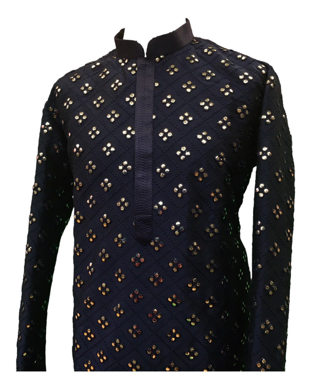 Navy Blue Men's Mirror Work Rich Churidar Kurta Set - SHU2202 VP0322