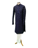 Navy Blue Men's Mirror Work Rich Churidar Kurta Set - SHU2202 VP0322