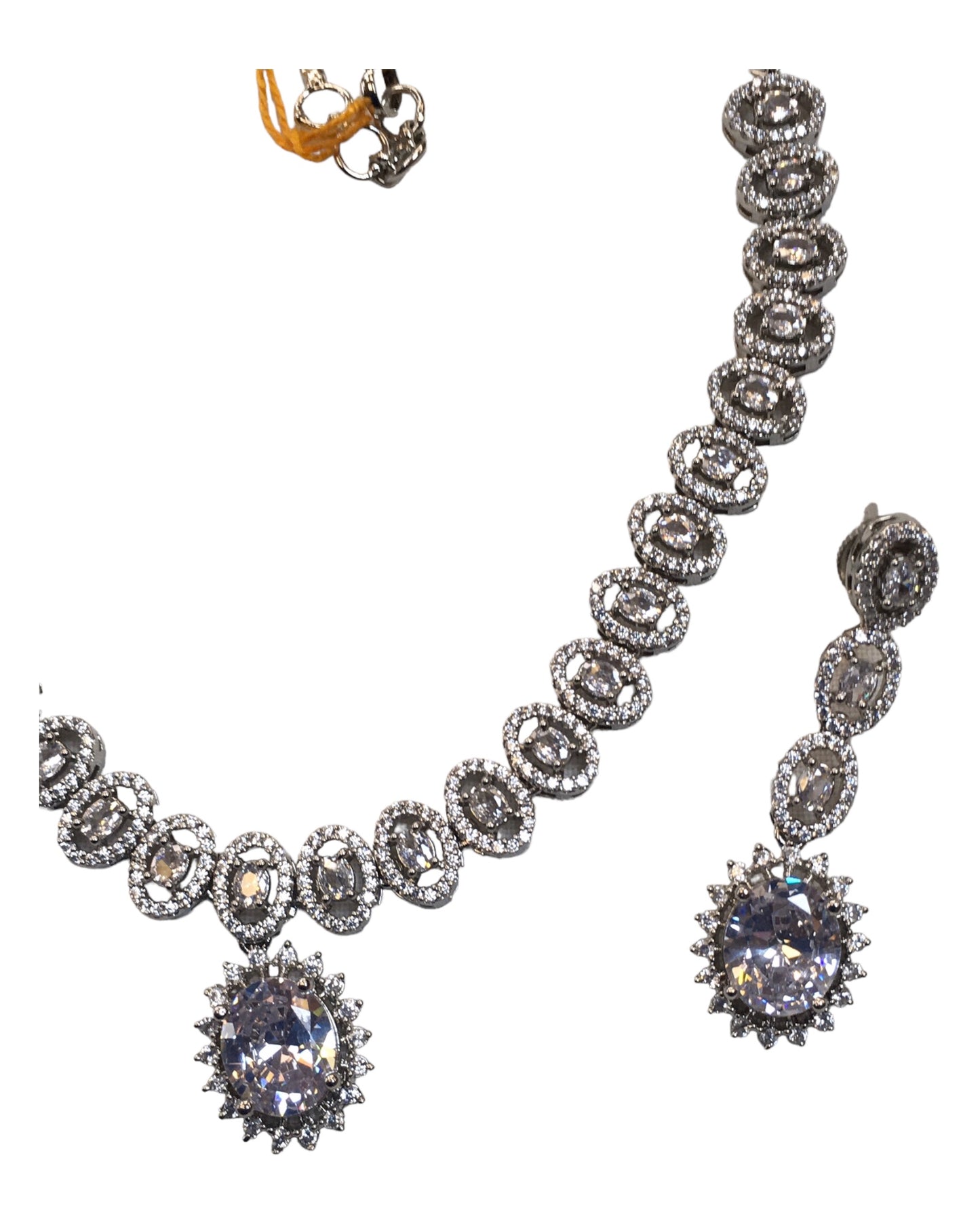 Clear - Medium - Silver Finish Necklace Set with Earrings - AE2408 A 0724