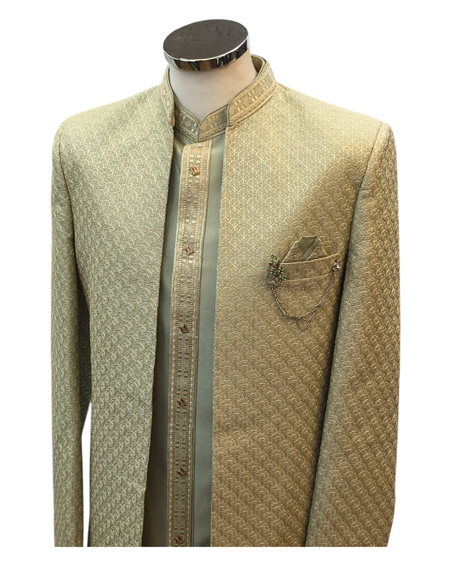 Sage Green - PREMIUM Mens Knee Length Jacket with Long Waistcoat - Fantastic Fit - KCS6101 02CY25