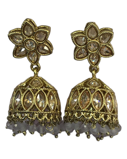 Grey - Small - Antique Finish Traditional Zhumki Earrings - Bollywood - Weddings - SV2406 J 0724