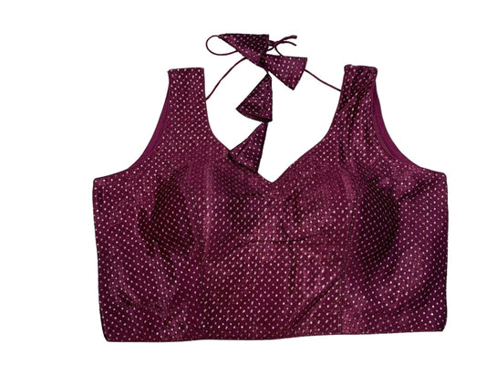 Wine - Gaji Sequins Silky Saree / Lehenga blouse - 38" Bust (UK 12) Can be let out to size 16 - AF2407 KY 0324