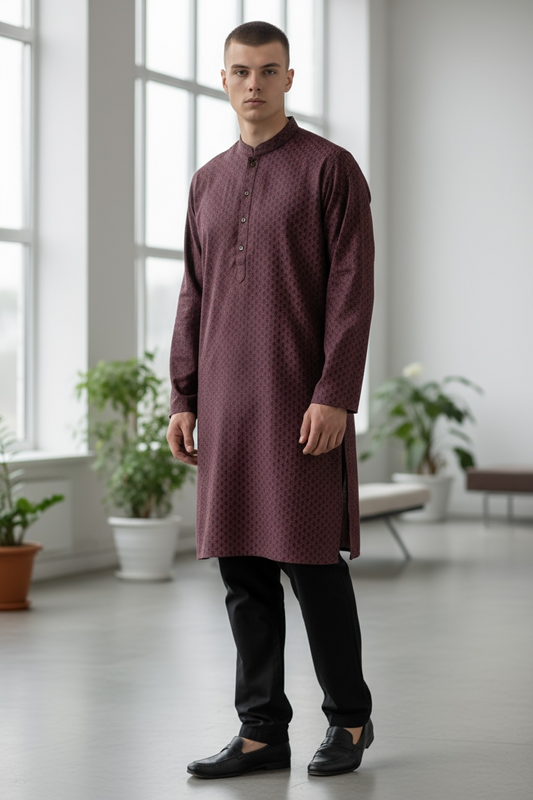 Dark Maroon - Brocade Mens Indian Kurta set - UK Stock - Weddings / Walimas , Sangeet, Diwali, Eid, Mehndi / Henna - NAD25717 KA