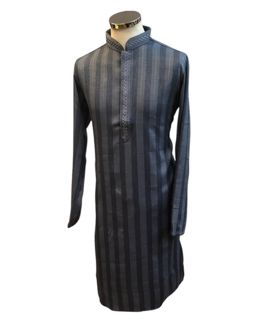 Dark Grey - Silky - Mens Indian Kurta set - Weddings / Walimas , Sangeet, Eid, Mehndi / Henna - NAD2514 01KP25
