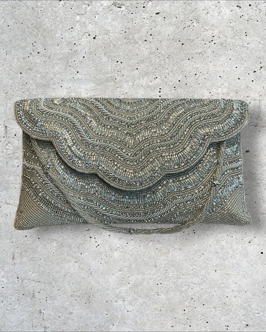 Silver Finish - Rich Hand Embroidered Clutch Bag / Handbag -Bollywood / Weddings - RP04 11KJ25
