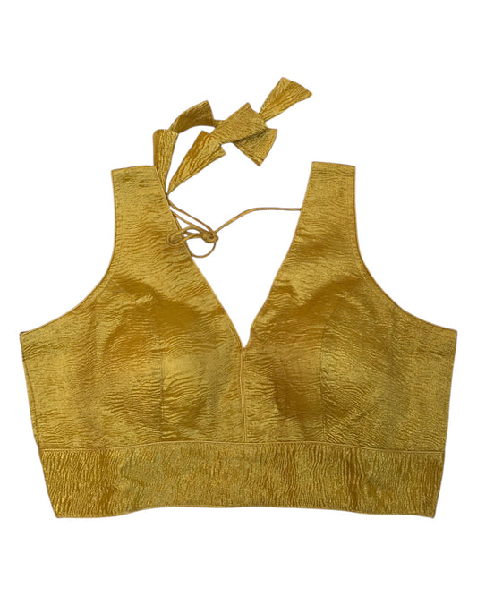 Yellow - Crushed Tissue Saree / Lehenga Blouse - With Cups - Margin to loosen - UK Stock - AF2341 C 1224