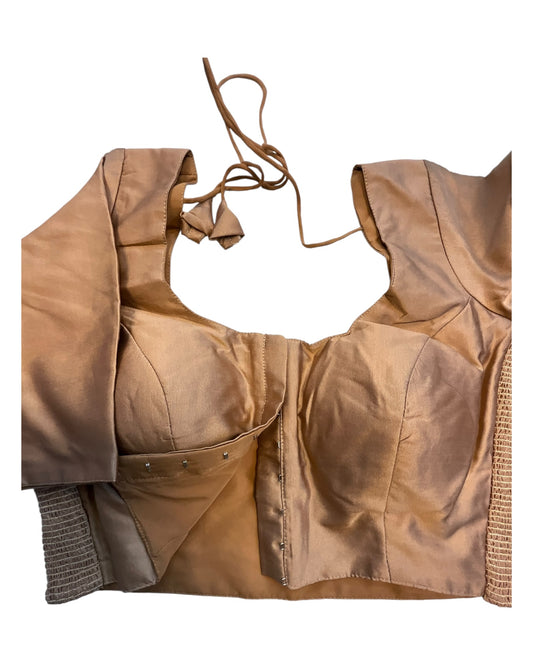 Light Brown - HYBRID Silky Saree blouse - With Elastic on both side for Great fit - Size 36",38", 40" S M L - VAM1216 Ap