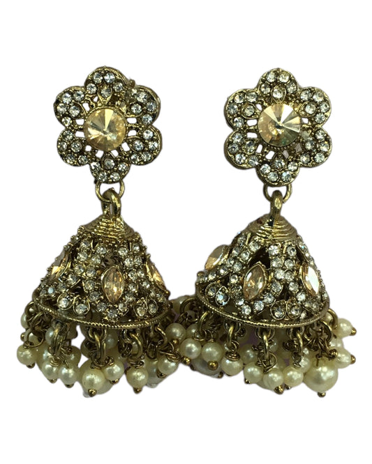 Neutral - Medium - Antique Finish Traditional Zhumki Earrings - Bollywood - Weddings - CH535 V 0724