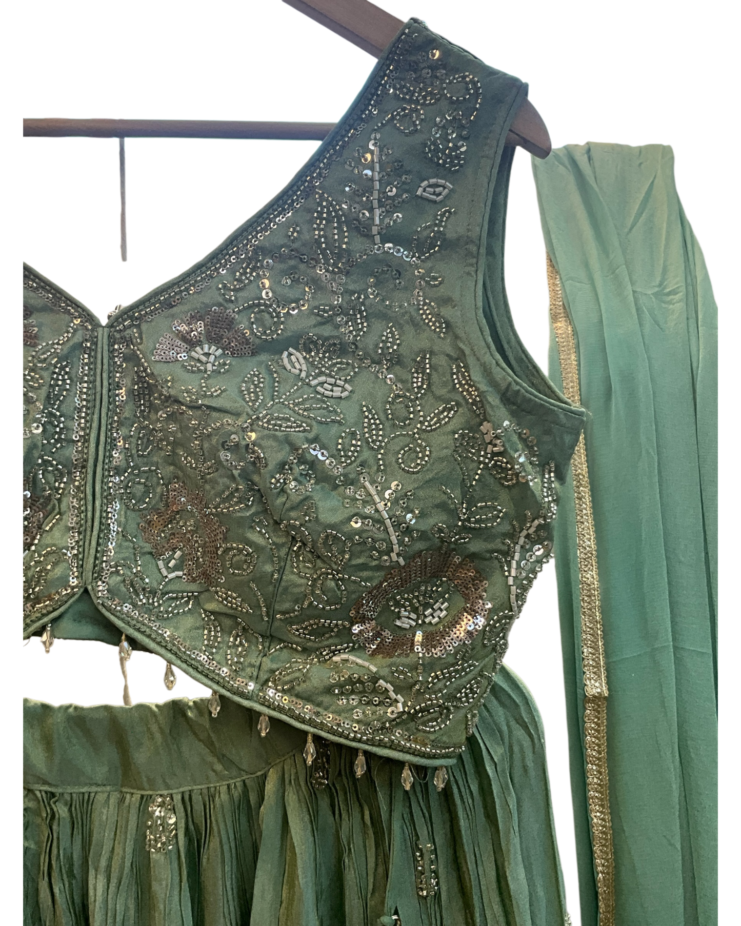 Size UK 12 (38" Bust) Sleeveless - Pastel Sea Green - Silky Lehenga Set - Mehndi / Sangeet / Bridesmaids / Weddings / Garba - UK Stock - 24h Dispatch - KM- Balsa 07TR26