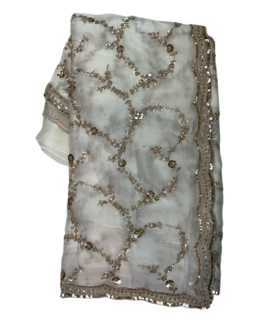 Cream / Gold - Rich Bridal Saree with Allover Embroidery and Blouse Piece - UK stock - 24hr Dispatch - RS2518 AJ