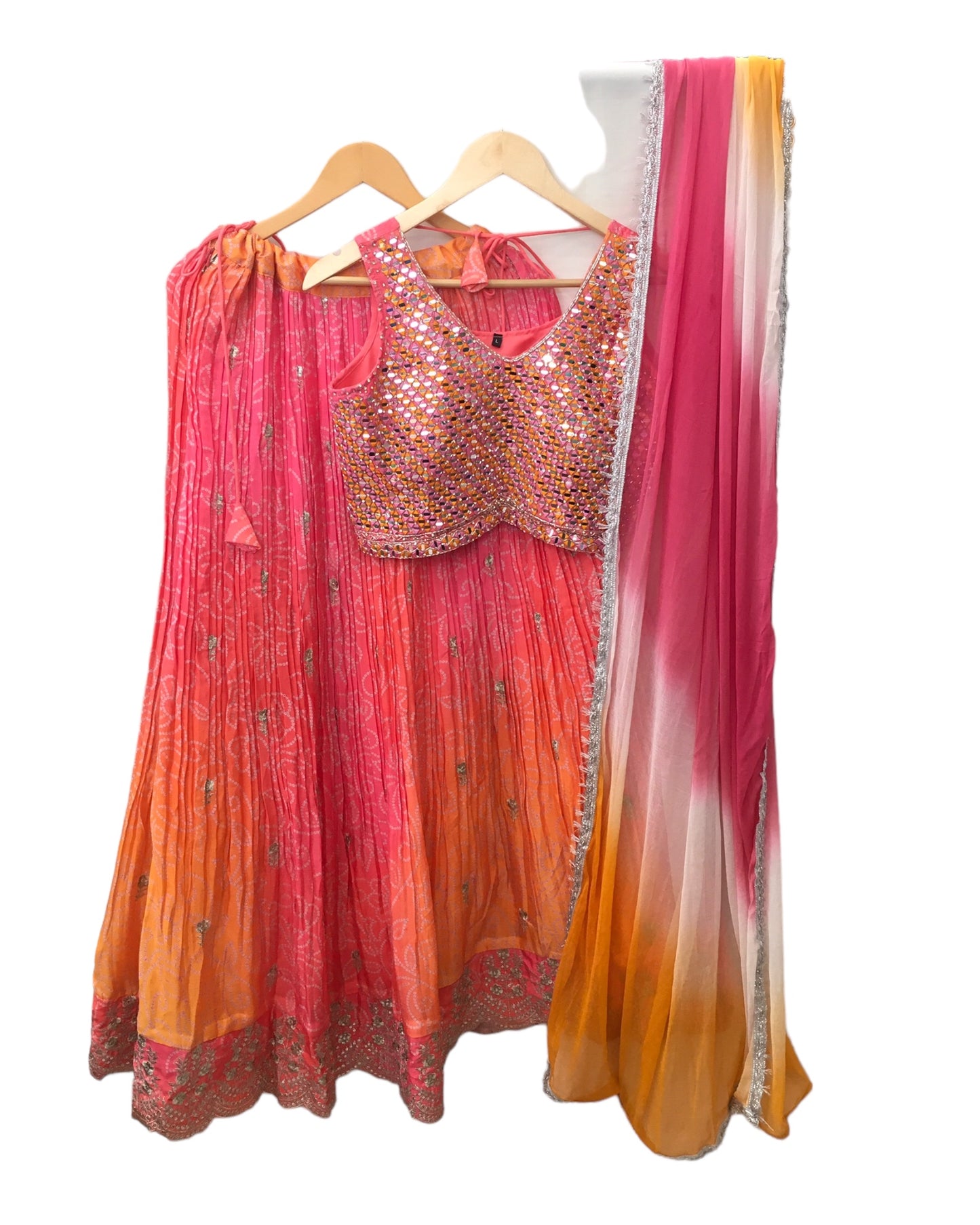 Fuchsia / Orange Ready Made Lehenga Set - Size 10 - 36"(Loosen up to 14) ) UK Stock - 24h Dispatch - KTC24320 TV 0124