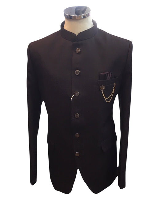 Dark Wine - PREMIUM Slim Fit Mens Self Brocade BandhGala / Prince / Chinese Collar Jacket - Fantastic Fit - CS2504 01TA25