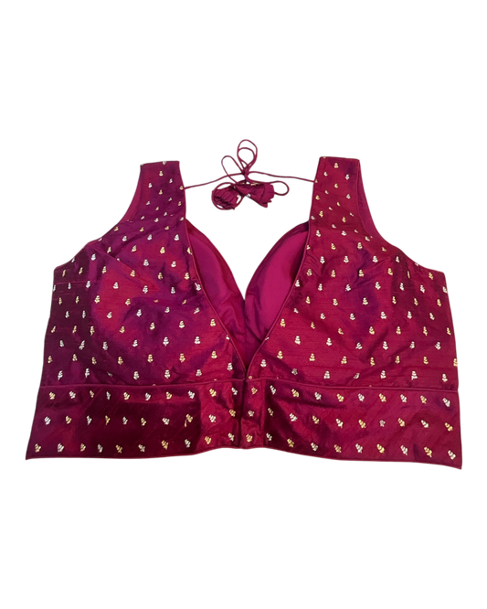 40" / UK 14 - Magenta / Rani - Silky Designer Saree blouse with cups, Sleeveless - UK Stock - Quick Delivery - RNK - R717 KV