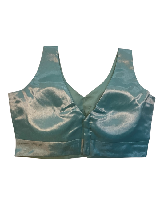 Size 40" / UK 14 - Turquoise Blue - Silky Saree blouse with cups, Sleeveless - UK Stock - Quick Delivery - RNK - R722A-KY
