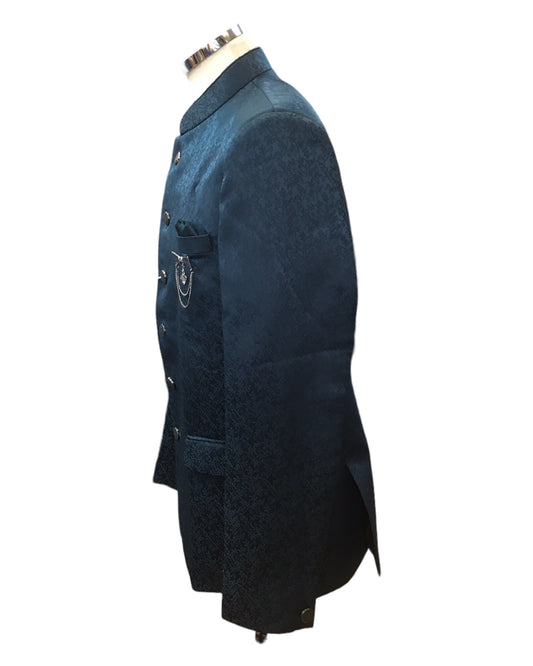 PREMIUM Slim Fit Mens Teal Self Brocade BandhGala / Prince / Chinese Collar Jacket - Fantastic Fit - CS2410 TA 0524