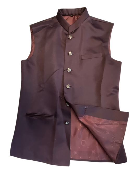 Wine - PREMIUM Slim Fit Mens BandhGala / Prince / Chinese Collar Open Jacket with inside Waistcoat- Fantastic Fit - 01JT26 CS2601