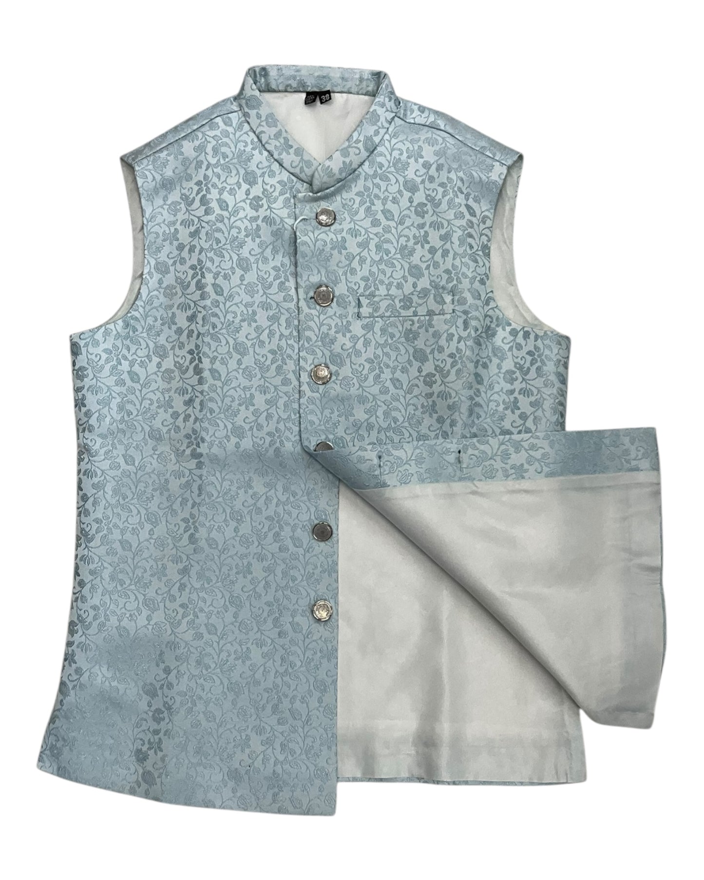 Light Pastel Blue - Banarasi Self Brocade - Premium Mens Waistcoat - VNS-JKT17 10KP25