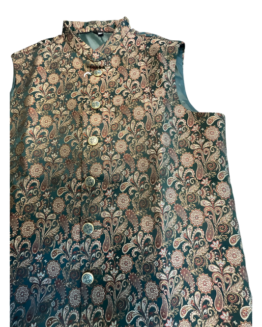 Bottle Green - Premium Banarasi Handloom Brocade - Mens Indian Waistcoat - UK Stock - 24 hr Dispatch - VNS2603 03KP26