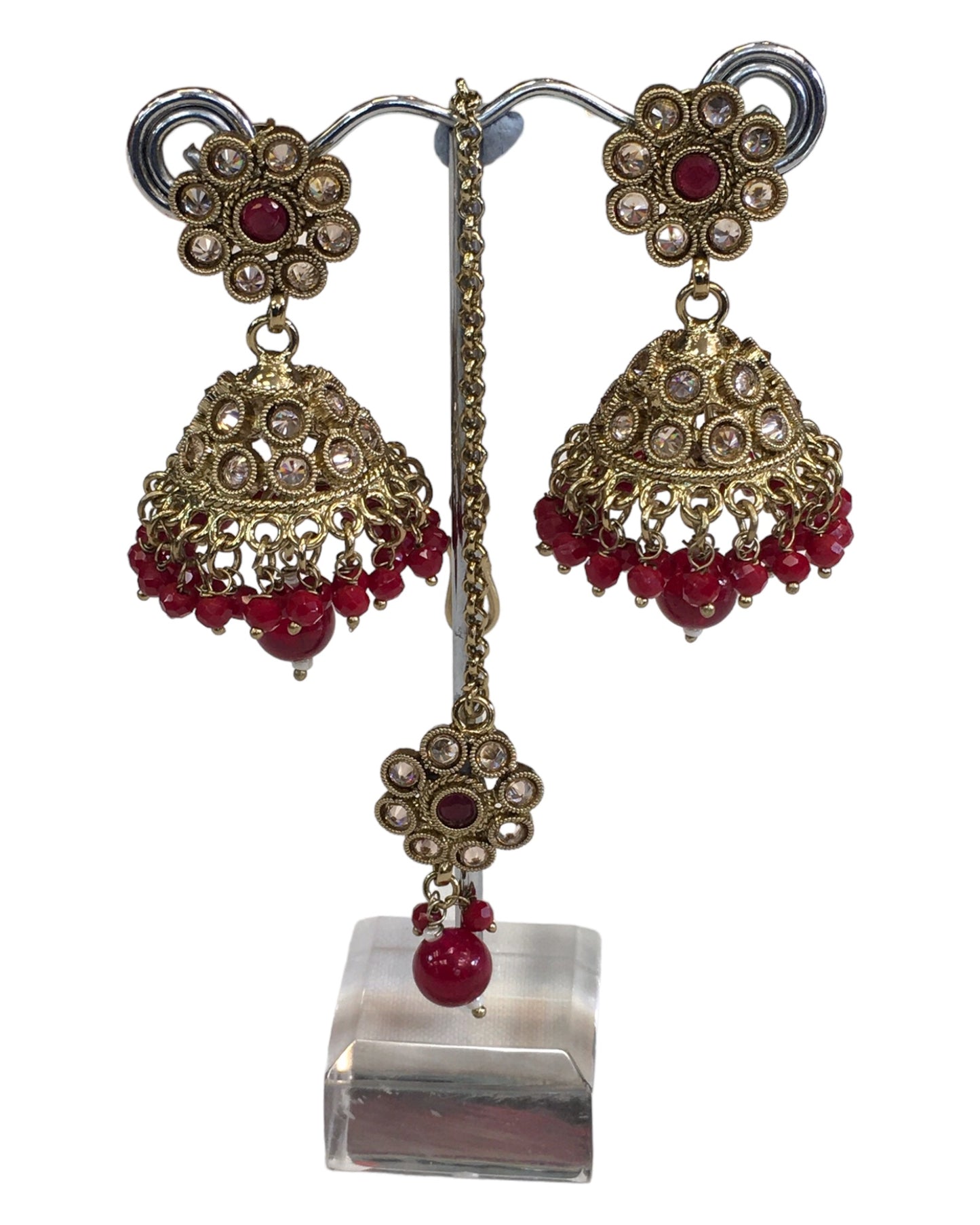 Red - Medium - Antique Gold Finish Necklace Set with Earrings - DAJ471 KY 0724