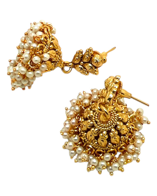 Pearl / Gold - Medium Size Gold Finish Necklace Set with Earrings - Bollywood - AE2516 08KY25