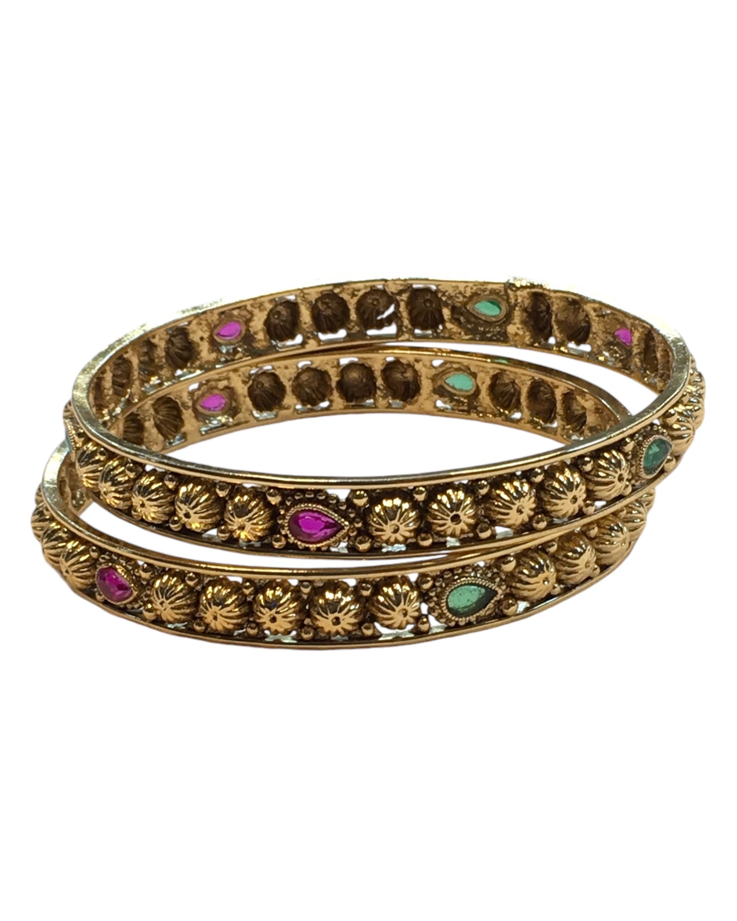 Pair of Antique Gold Finish Hand Crafted Rajasthani Bangles - UK stock - SB1157 T