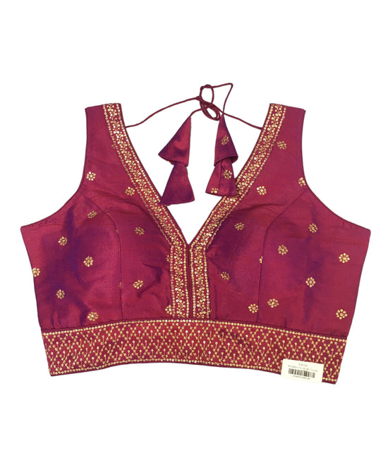 Plum - Dupion Silky Saree / Lehenga blouse - 38" Bust (UK 12) Can be let out to size 16 - AF2406 H 0324