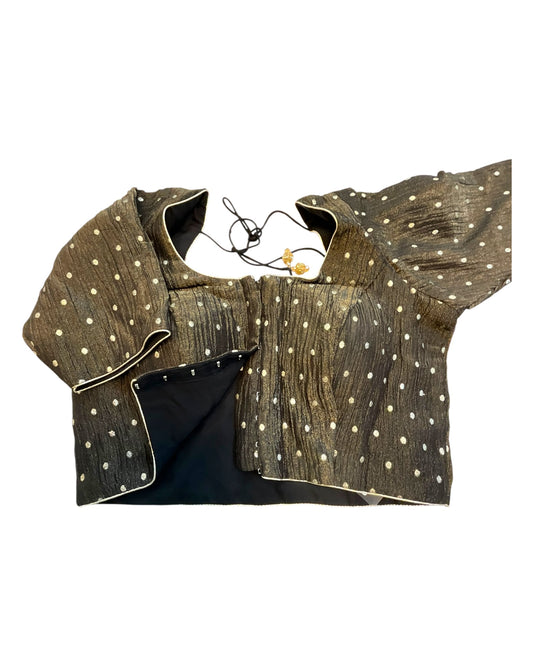 36" & 40" - Black - Banarasi Tissue Saree / Lehenga Blouse - Margin inside for adjustments - X1228 01KK25