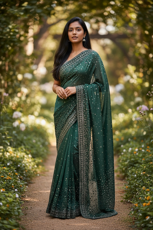 Sale ! Bottle Green - Fancy Saree with Blouse Piece - VC2310 KVP 0323