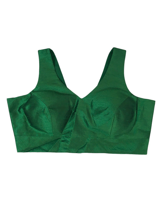Green - Silky Saree blouse with cups, Sleeveless - 38" - UK Stock - Quick Delivery - RNK - R722A-KY