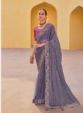 Purple - Chiffon Saree with Fancy Ready made Blouse - TAT6909 TR 0624