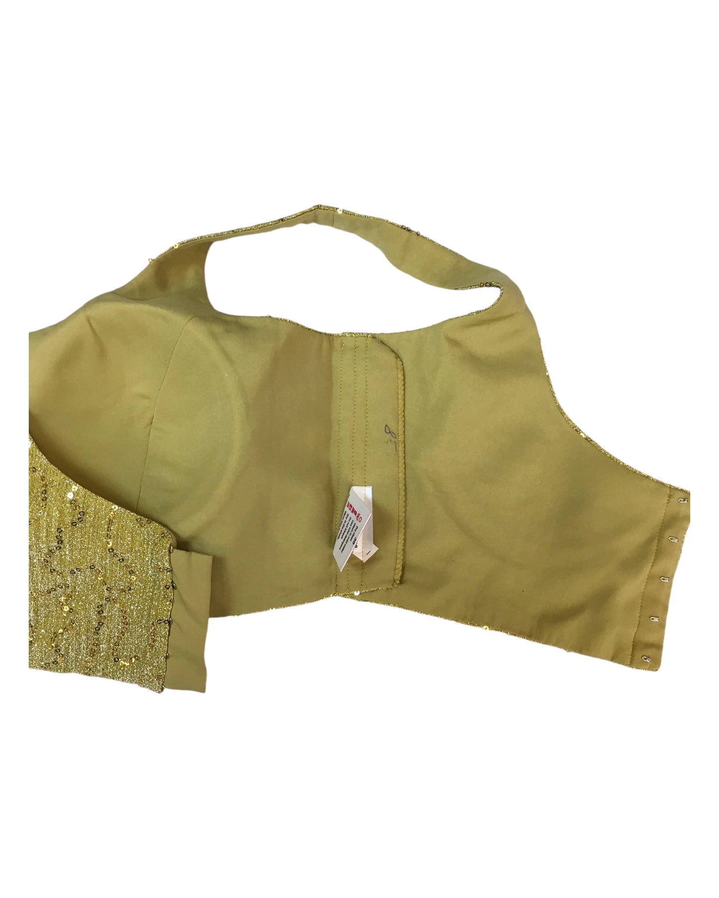 Gold - Full Sequins Saree blouse with cups, Sleeveless - 38" - UK Stock - Quick Delivery - RNK - R833-KK