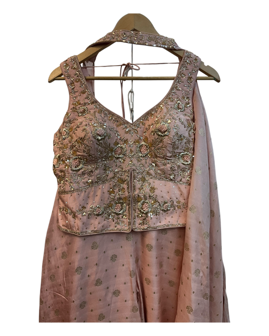 UK 12 / 38" - Baby Pink - Designer Ladies Indian Short Top Palazzo Trousers Suit - UK Stock - 2/3 days delivery - VMK JINA RY