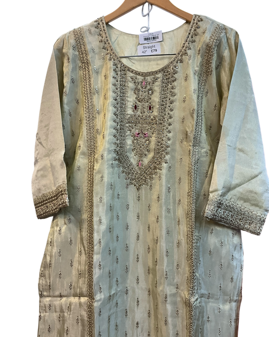 UK 16 / 42" - Cream - Silky Ladies Trousers Suit - Sangeet / Henna / Temple - OC45124 TT