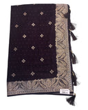 Plum / Purple - Silky - Party Wear Embroidered Saree with Blouse Piece - SP250409 VP