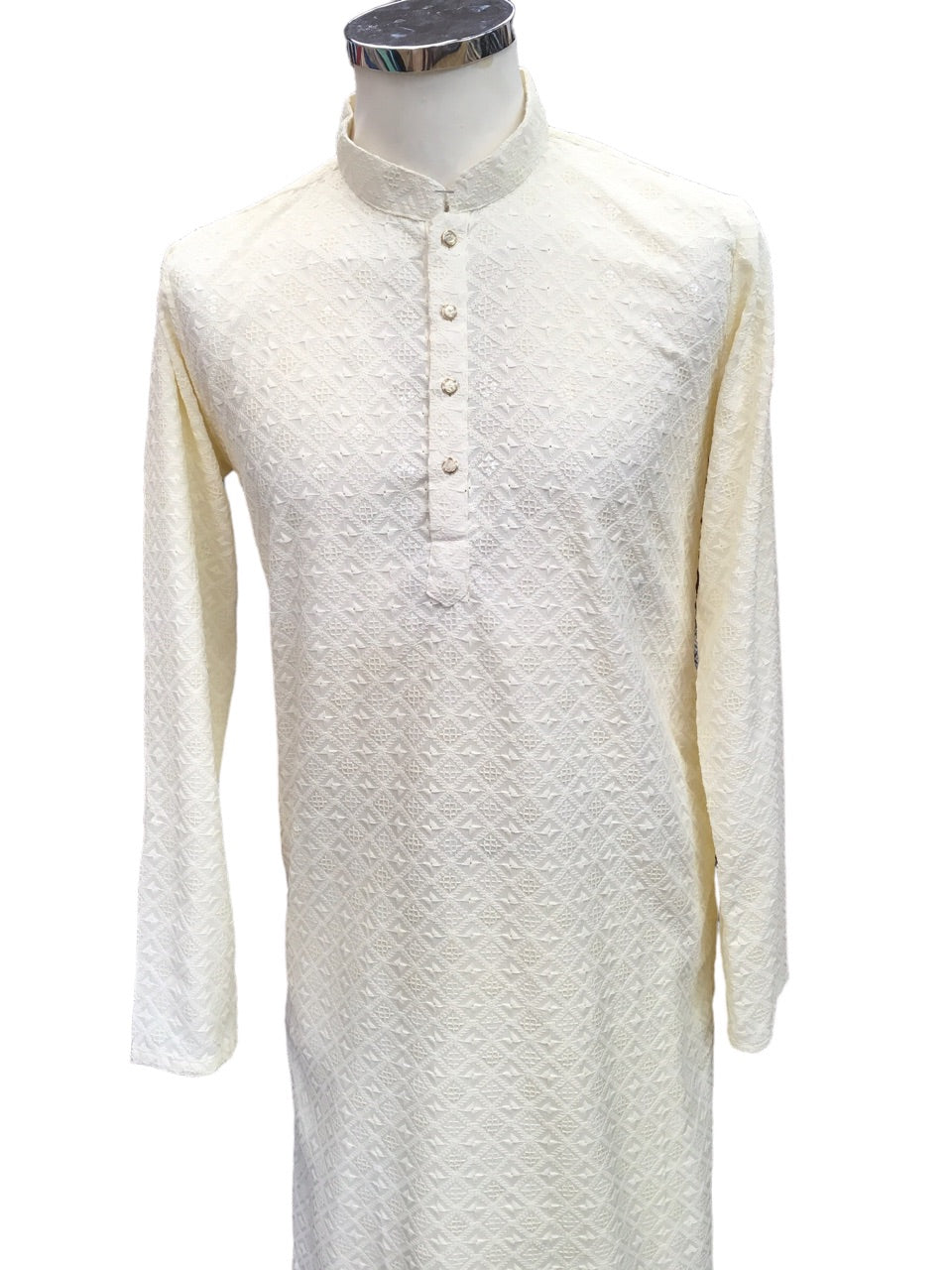 Cream - Lucknowi Sequins Mens Indian Kurta set - Weddings / Walimas , Sangeet, Eid, Mehndi / Henna - YD2401 KT 0324