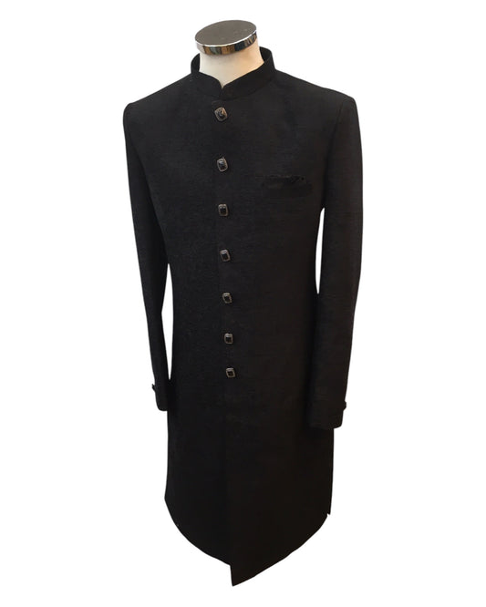 Size 38, 40, 42 - Black - Classic Suede Sherwani with Buttons - BS787 01RV25