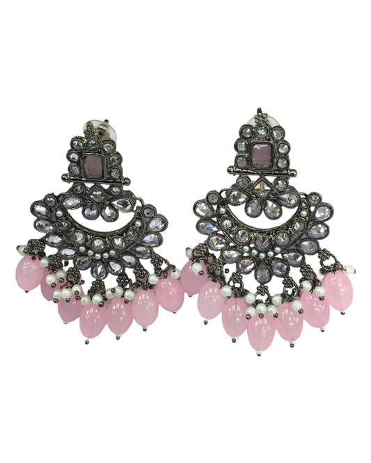 Pink - Large - Antique Finish Traditional Earrings - Bollywood - Weddings - LAV1336 J 0724