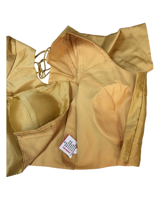 Gold - Plain Silky Saree blouse with cups, Short Sleeves- 36" to 44" - RNK - C190B-R