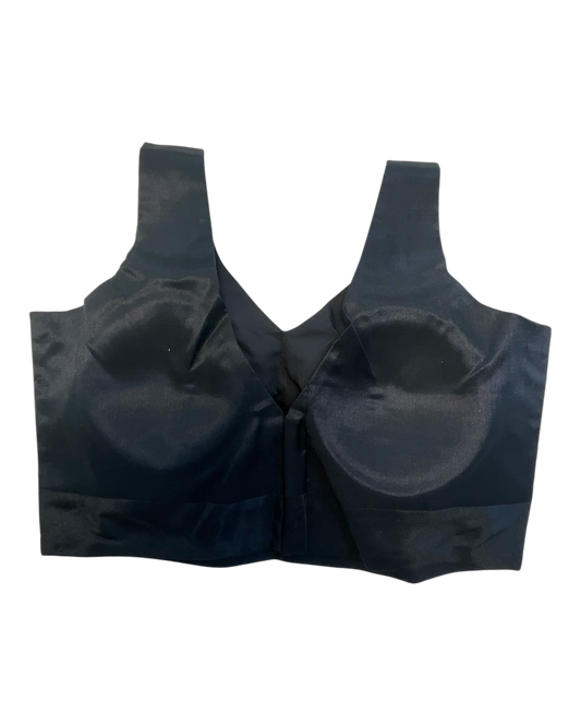 Size 38" / UK 12 - Black - Silky Saree blouse with cups, Sleeveless - UK Stock - Quick Delivery - RNK - R722A-KY