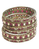 Antique Gold Finish FUCHSIA / MAGENTA Reverse Stone Bangles (Set of 6) - Mix N Match - SR219R