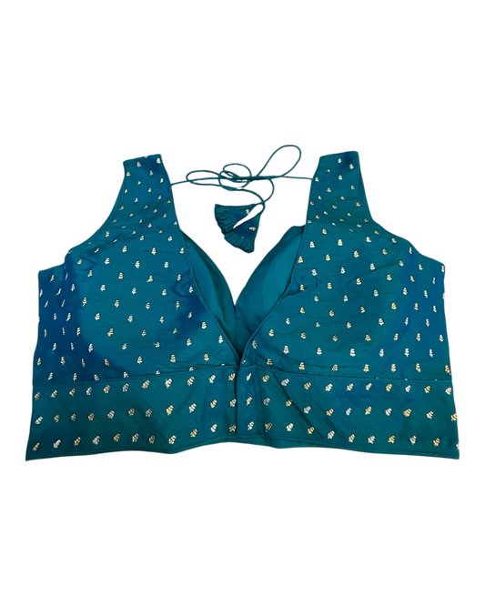 40" / UK 14 - Turquoise Blue - Silky Designer Saree blouse with cups, Sleeveless - UK Stock - Quick Delivery - RNK - R717 KV